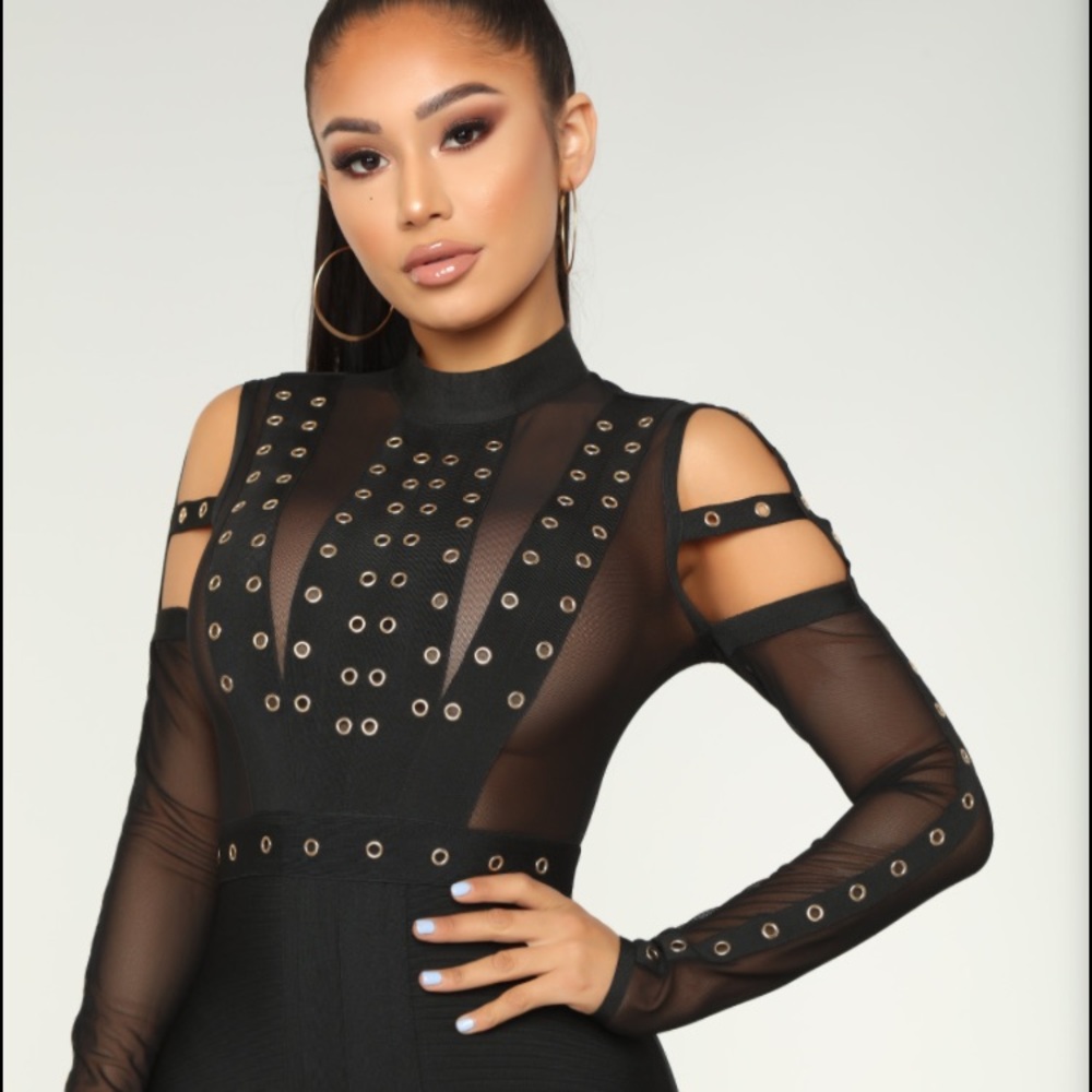 Black Bandage Dress with Sheer Detail - Picture 5 of 6